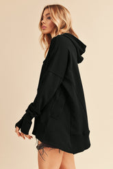 Half Snap Dropped Shoulder Hoodie Aemi + Co